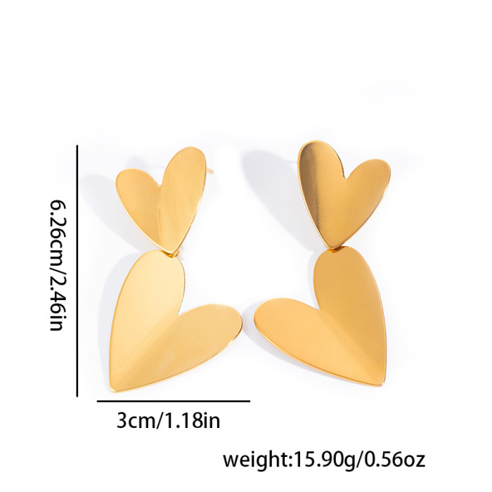 Titanium Steel French Style Heart-Shaped Earrings Sweet High Sense Earrings 18K Gold Plating Stainless Steel Earrings...