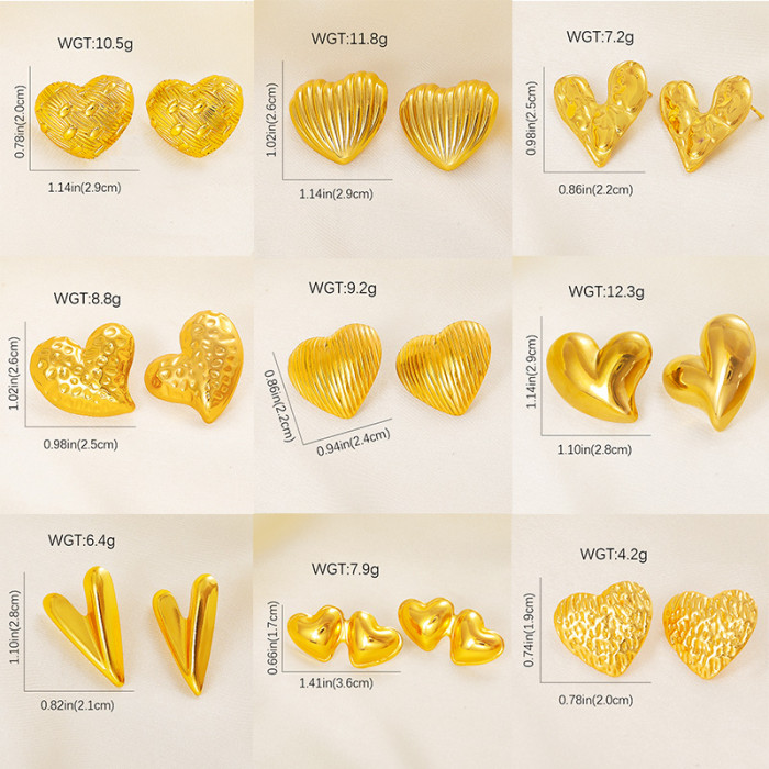 Foreign Trade Titanium Steel Earrings Asymmetric Heart-Shaped Three-Dimensional Stainless Steel Non-Fading 18K Gold Plated Earrings Jewelry