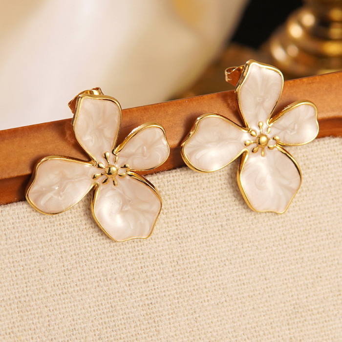Stainless Steel Earrings Cherry Blossom Enamel Drip Glazed Earrings Stud Earrings for Women Vintage Dignified Flowers...