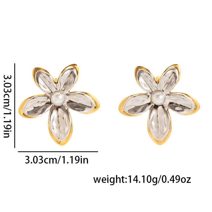 Stainless Steel Earrings Ornament 18K Gold Ear-Ring Clip Real Gold Electroplated Earrings Butterfly Flower Pearl Earr...