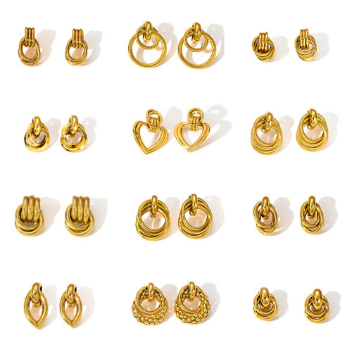 Cross-Border New Arrival Earings Set Stainless Steel 18K Gold Plating Earrings Non-Fading Earrings Titanium Steel Earrings Circle Earrings