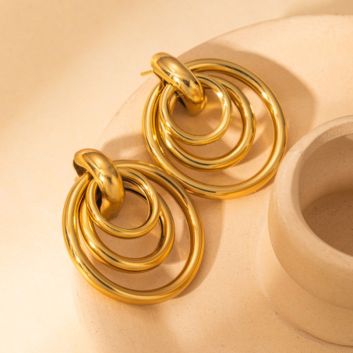 New Arrival Earings Set Stainless Steel 18K Gold Plating Earrings Non-Fading Earrings Titanium Steel Earrings Circle...