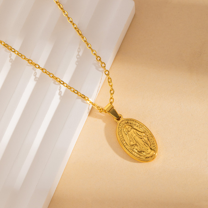 Style Stainless Steel Necklace Electroplated 18K Gold Necklace Butterfly Sun Choker Portrait Faith Necklace Collarbon...