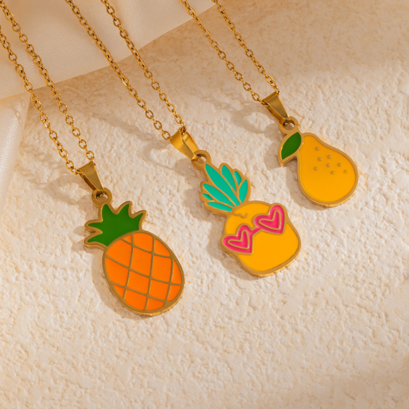 Summer Fruit Necklace Colorful Oil Drop Strawberry Necklace Starfish Ocean Cherry Choker Collarbone Chain Stainless Steel Necklace