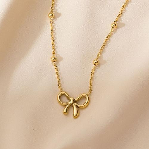 French Style Stainless Steel Heart Pendant Necklace Niche High-End Sense Choker Sun Bowknot K-Gold Plated Titanium Steel Necklace