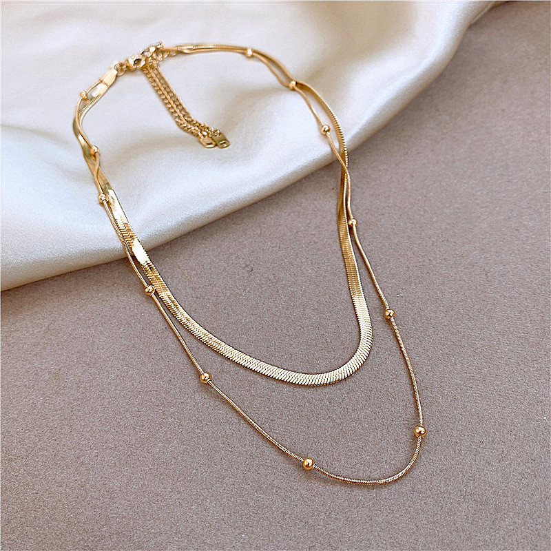 Titanium Steel Necklace Double Layer Chain like Flat Snake Personality Ins Cold Wind Necklace Internet Hot Clavicle Chain Does Not Fade Ornament
