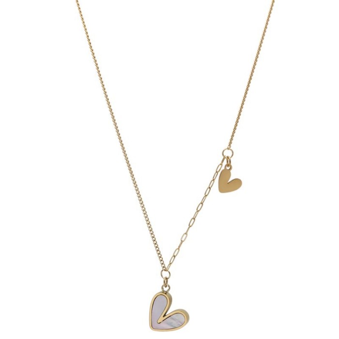 French Minimalist Personality Small Heart White Shell Necklace Fresh Peach Heart Asymmetric Collarbone Chain Women's...