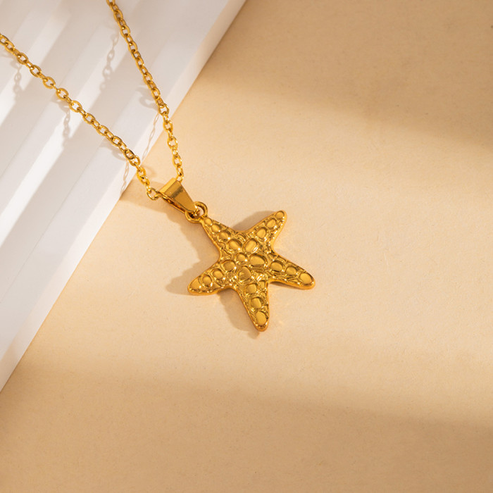 Fashion Stainless Steel Necklace Ocean Style Necklace Conch Starfish Shell Necklace 18K Gold Plated Vacation Choker C...
