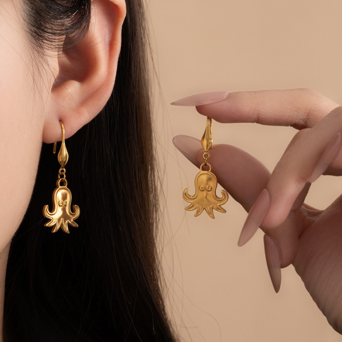 European and American Style Stainless Steel Seahorse Earrings Beach Vacation Jewelry Set Dolphin Necklace Vacuum K Gold Plating Non-Fading