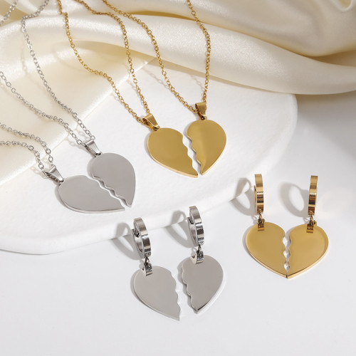 Stainless Steel Earrings Necklace He Loves Heart Couple Splicing Neck Chain Clavicle Chain Non-Fading Cross-Border Titanium Steel Necklace for Women