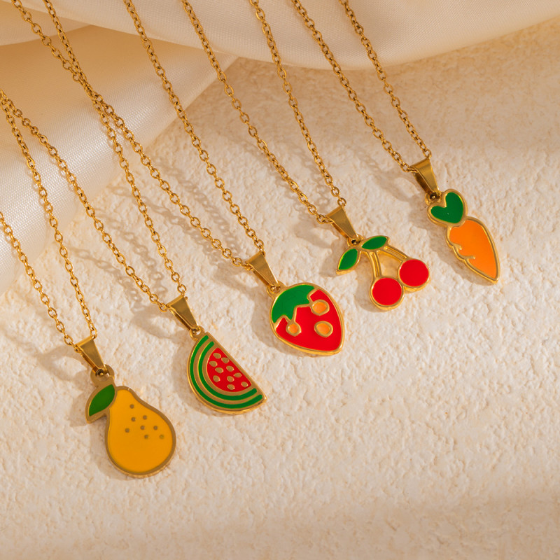 Titanium Steel Necklace Summer Fruit Necklace Colorful Oil Necklace Strawberry Necklace Starfish Ocean Cherry Necklace Clavicle Chain