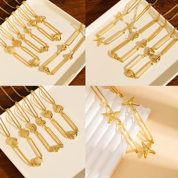 European and American Cross-Border Stainless Steel Necklace Non-Fading Gold-Plated Choker Niche Starfish Conch Shell Titanium Steel Collarbone Chain