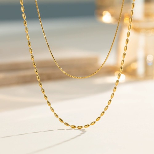European and American Fashion INS Simple Niche Design Rice Grain Chain Personality Stainless Steel 18K Gold Plated Multi-layer Necklace for Women Wholesale