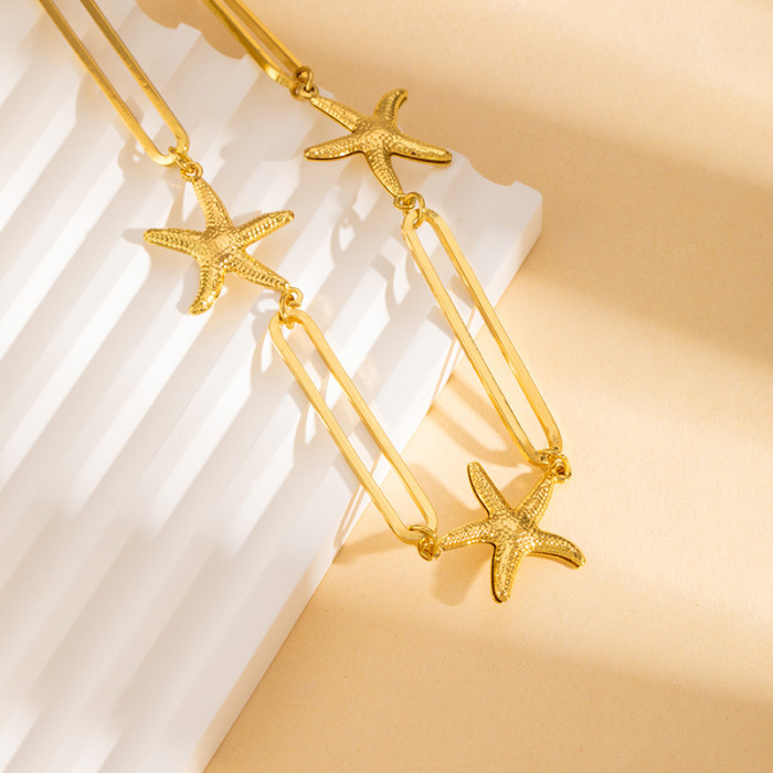 European and American Cross-Border Stainless Steel Necklace Non-Fading Gold-Plated Choker Niche Starfish Conch Shell Titanium Steel Collarbone Chain