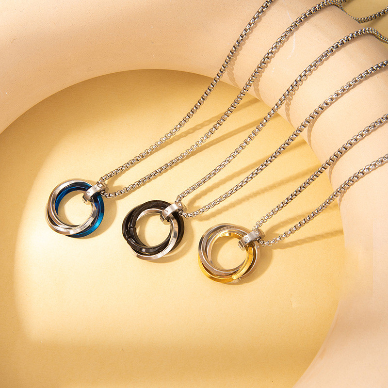 European and American Hot-Selling Stainless Steel Necklace Cross Necklace Men's Hip-Hop Style Choker Gun Black Spiral Circle Necklace