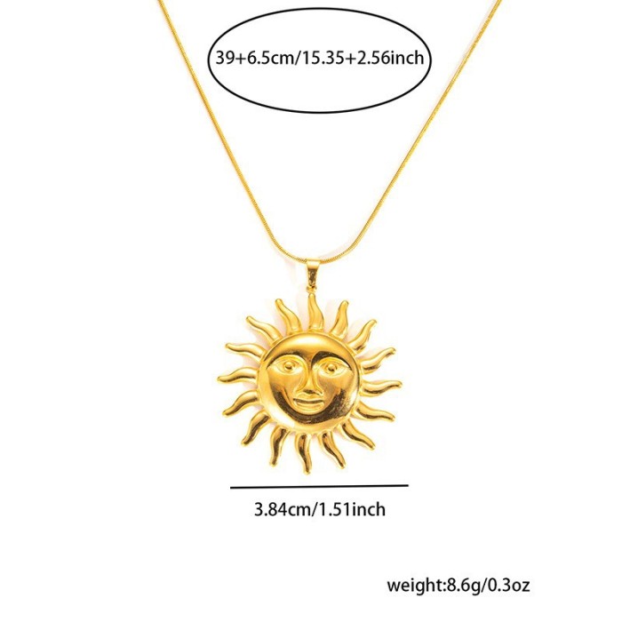 French Style Stainless Steel Heart Pendant Necklace Niche High-End Sense Choker Sun Bowknot K-Gold Plated Titanium Steel Necklace
