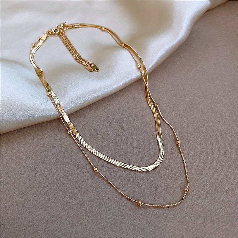 Titanium Steel Necklace Double Layer Chain like Flat Snake Personality Ins Cold Wind Necklace Internet Hot Clavicle Chain Does Not Fade Ornament