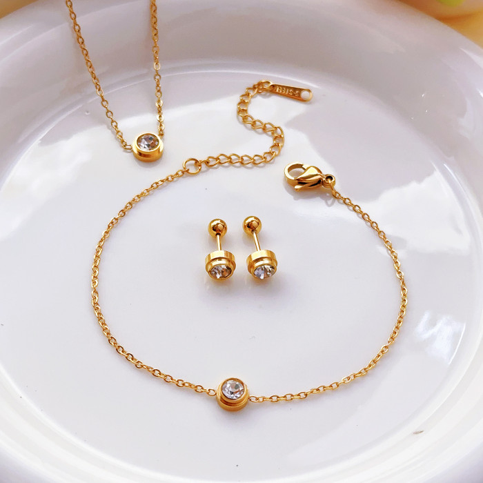 Necklace for Women, Internet Celebrity Style, One Zircon Stone, Niche New Design, Elegant Set, Titanium Steel Necklac...