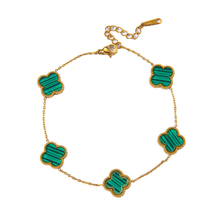 Fanjia High-End Jewelry Set Four-Leaf Clover Earrings Acrylic Four-Leaf Clover Necklace Bracelet Shell Bracelet Set