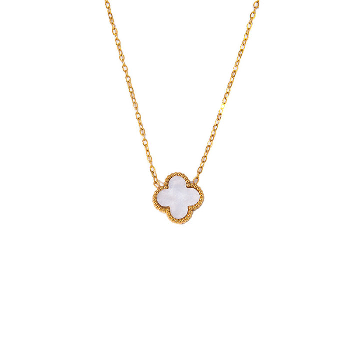Fanjia High-End Jewelry Set Four-Leaf Clover Earrings Acrylic Four-Leaf Clover Necklace Bracelet Shell Bracelet Set