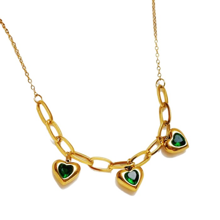 Stainless Steel Fashion Niche Design Commuter Versatile Retro Inlaid Heart Pendant Chain Titanium Steel Bracelet for...