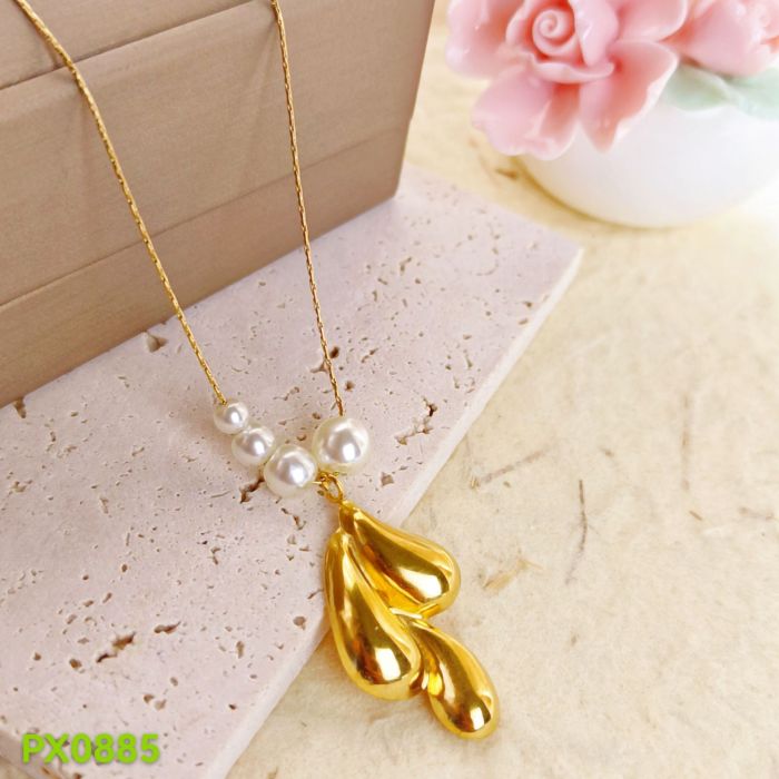 French Style Light Luxury Water Drop Pearl Titanium Steel Earrings Personality Versatile Texture High-end Necklace Non-fading Earrings Set