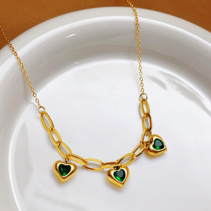 Stainless Steel Fashion Niche Design Commuter Versatile Retro Inlaid Heart Pendant Chain Titanium Steel Bracelet for...