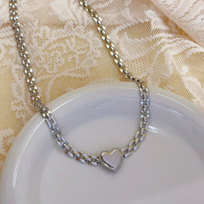 Light Luxury Heavy Craft Heart Niche Design Chain Necklace for Women Titanium Steel Non-Fading Versatile High-End Titanium Steel Bracelet