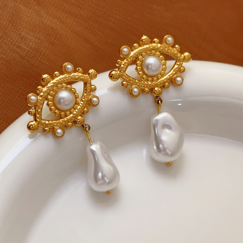 2025 New Design Eye Earrings with Pearls Stainless Steel Earrings Stud Set Light Luxury High-end Jewelry