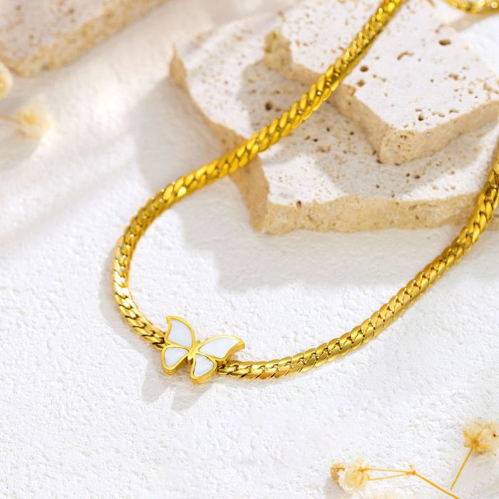 Light Luxury Vintage Earrings Simple Butterfly New Fashion Butterfly Bracelet Non-Fading Necklace Set Women's Jewelry...