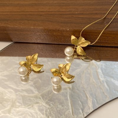 New Chinese Style National Style Xiaolanhua Pearl Necklace and Earrings Suite Women's Non-Fading New Ancient Style National Fashion Temperament Clavicle Chain