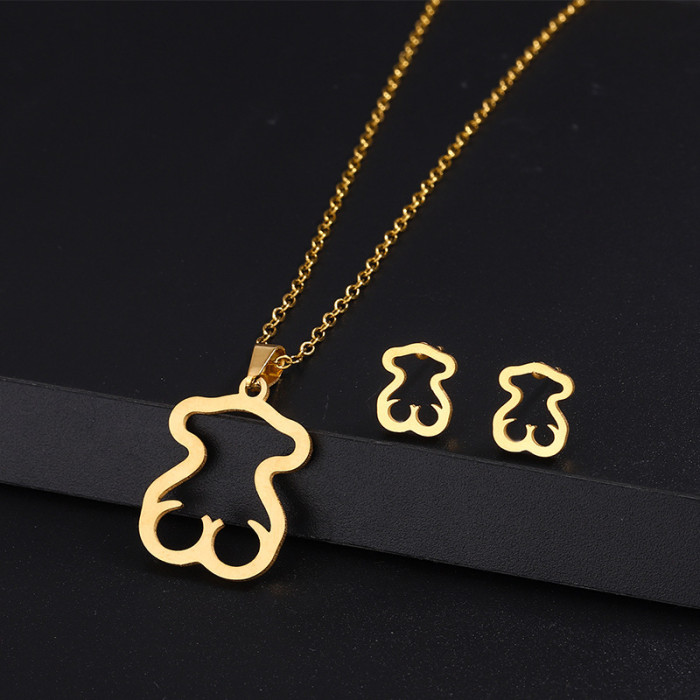 Stainless Steel Earrings Necklace Set Five-Pointed Star Heart Earrings Neck Chain Titanium Steel Jewelry Non-Fading N...