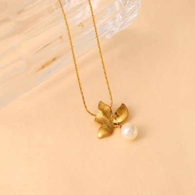 New Chinese Style National Style Xiaolanhua Pearl Necklace and Earrings Suite Women's Non-Fading New Ancient Style National Fashion Temperament Clavicle Chain