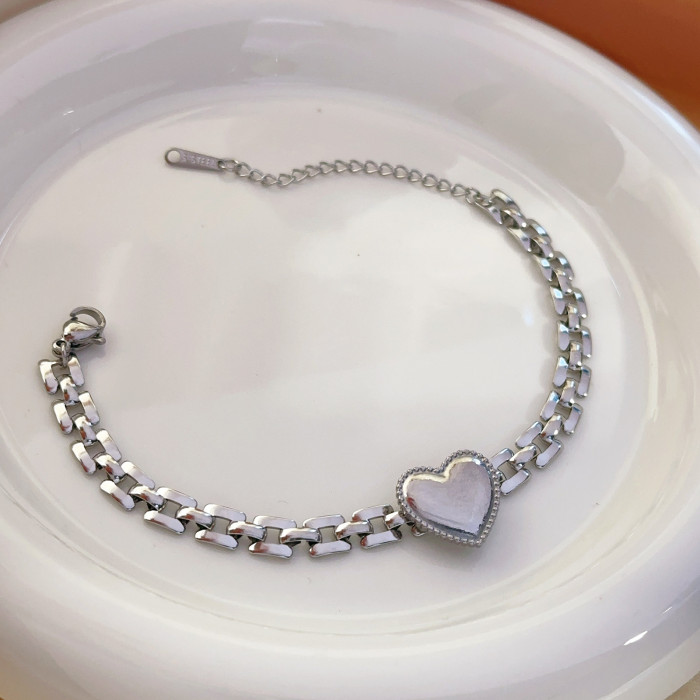 Light Luxury Heavy Craft Heart Niche Design Chain Necklace for Women Titanium Steel Non-Fading Versatile High-End Titanium Steel Bracelet