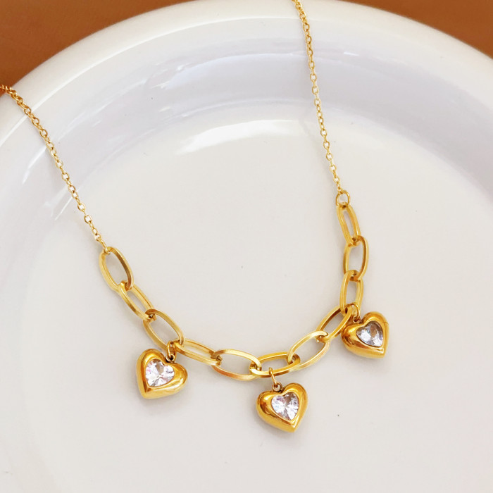 Stainless Steel Fashion Niche Design Commuter Versatile Retro Inlaid Heart Pendant Chain Titanium Steel Bracelet for...