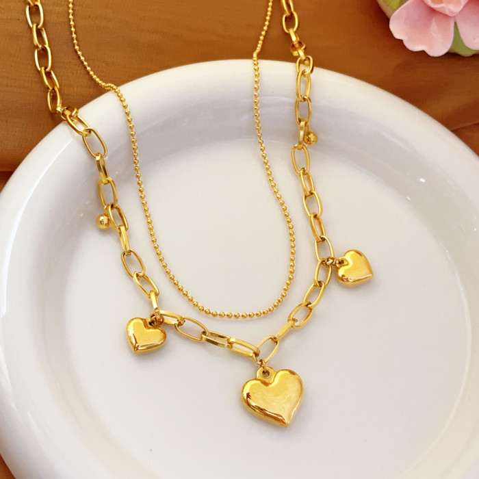 Stainless Steel Heart Pendant Irregular Chain Gold Plated Heavy Craft Bracelet Heart Gold New Style, Necklaces