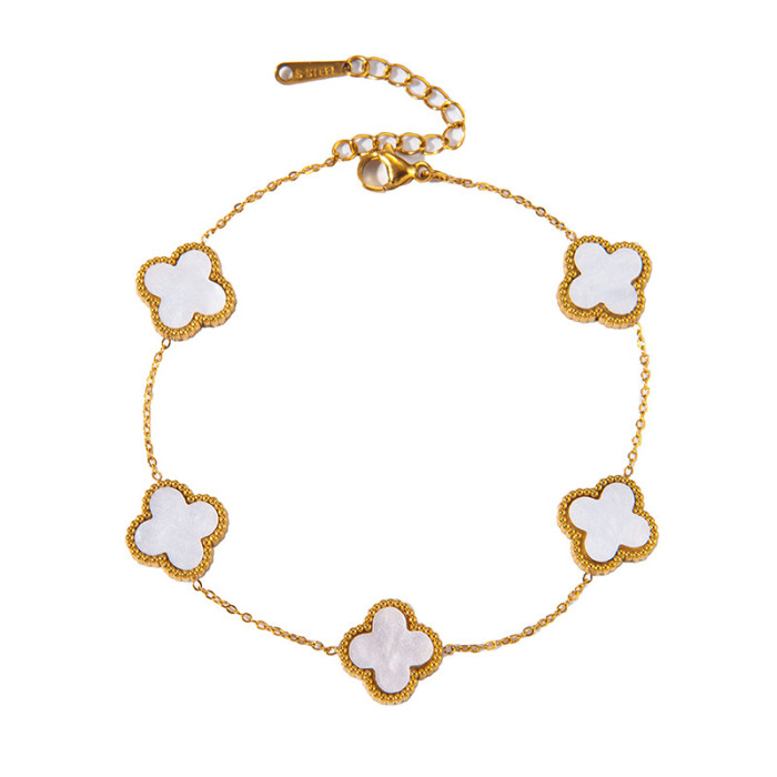 Fanjia High-End Jewelry Set Four-Leaf Clover Earrings Acrylic Four-Leaf Clover Necklace Bracelet Shell Bracelet Set