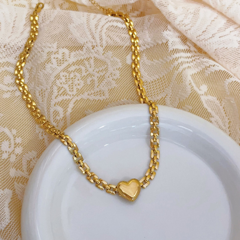 Light Luxury Heavy Craft Heart Niche Design Chain Necklace for Women Titanium Steel Non-Fading Versatile High-End Titanium Steel Bracelet