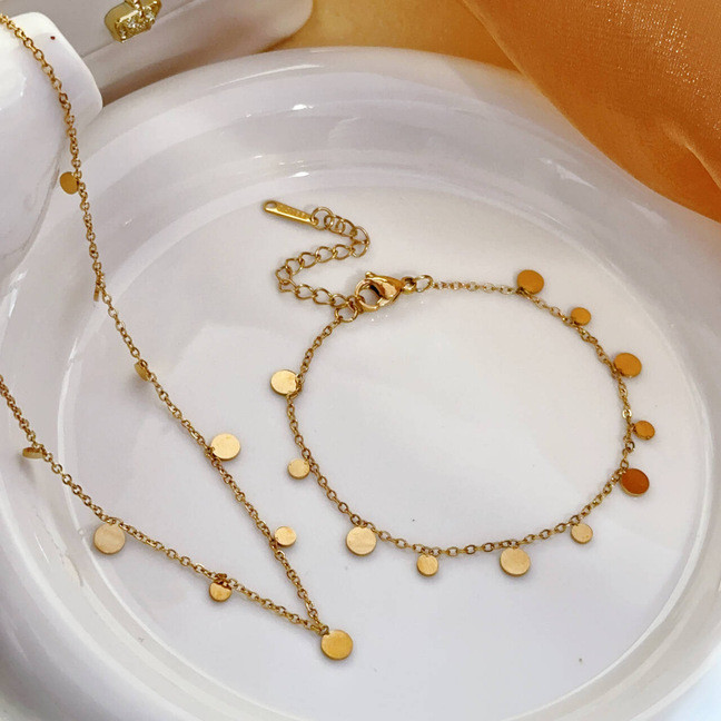 European and American Cross-Border Layered Round Disc Light Luxury Necklace Small Square Clavicle Chain High-End Heart Neck Chain Stainless Steel Export