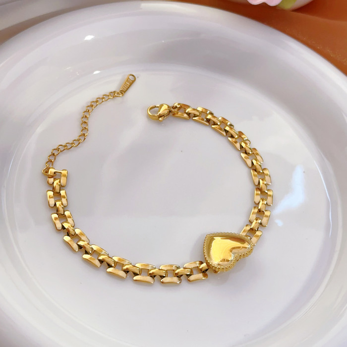 Light Luxury Heavy Craft Heart Niche Design Chain Necklace for Women Titanium Steel Non-Fading Versatile High-End Titanium Steel Bracelet