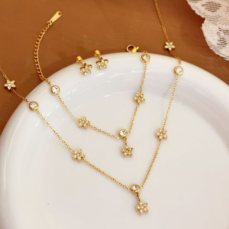 Five-Pointed Star Bracelet European and American 18k Gold Color Non-Fading Titanium Steel Women's Simple Versatile Ins Personality Fashion Necklace Set