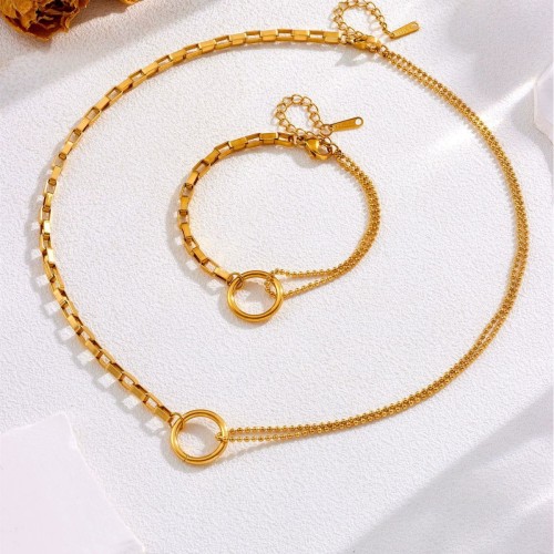 Japanese and Korean Style Simple Personality Temperament Round Circle Chic Minimalist Titanium Steel Rose Gold Plated Bracelet for Women