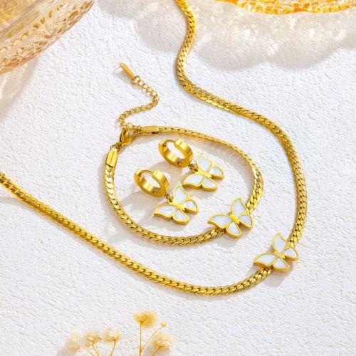 Cross-Border Light Luxury Vintage Earrings Simple Butterfly New Fashion Butterfly Bracelet Non-Fading Necklace Set Women's Jewelry