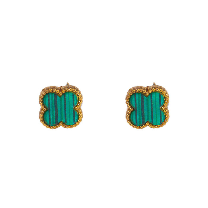 Fanjia High-End Jewelry Set Four-Leaf Clover Earrings Acrylic Four-Leaf Clover Necklace Bracelet Shell Bracelet Set