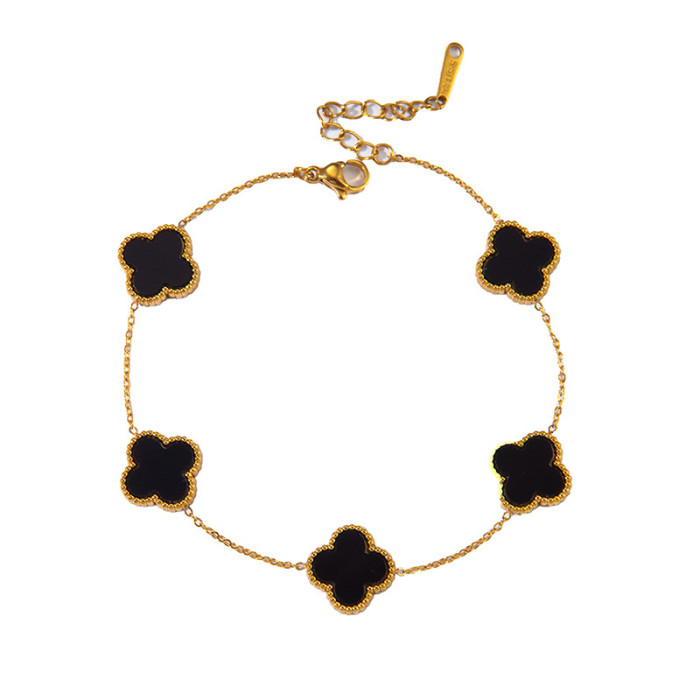 Fanjia High-End Jewelry Set Four-Leaf Clover Earrings Acrylic Four-Leaf Clover Necklace Bracelet Shell Bracelet Set