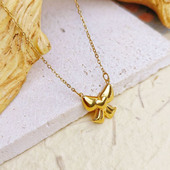New Fashion Titanium Steel High-End Bowknot Women's 18K Gold Plated Color-Retaining Stainless Steel Jewelry Set Acces...