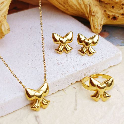 New Cross-Border Fashion Titanium Steel High-End Bowknot Women's 18K Gold-Plated Color-Retaining Stainless Steel Jewelry Set Accessories