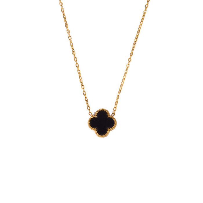 Fanjia High-End Jewelry Set Four-Leaf Clover Earrings Acrylic Four-Leaf Clover Necklace Bracelet Shell Bracelet Set
