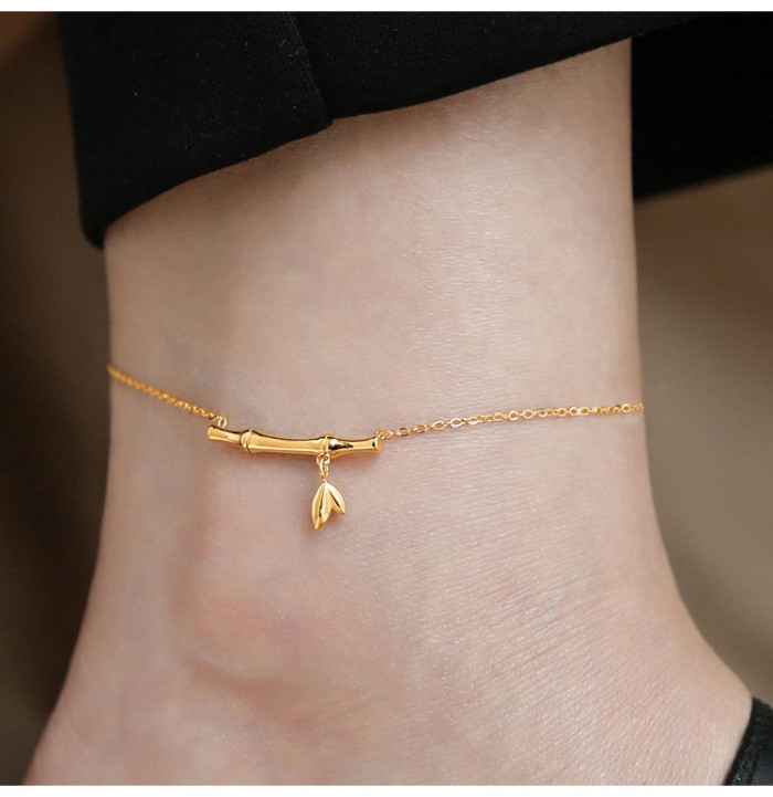 New Chinese Style Artistic Trendy Niche Light Luxury Design High-End Versatile Simple Ascending Bamboo Anklet for Women