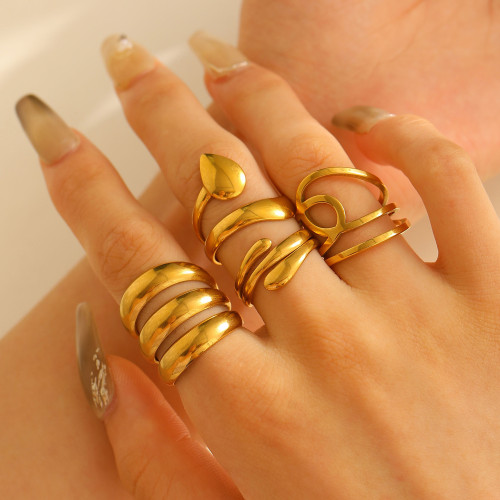 Titanium Steel Ring Geometric Ring European and American Versatile Jewelry Stainless Steel 18K Gold Plated Knuckle White Oil Drop Ring